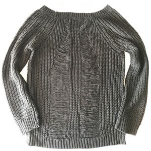 Cable knit boatneck distressed oversized sweater